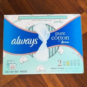 ALWAYS PURE COTTON PADS WITH FLEX FOAM SIZE 2 - FLEXI WINGS - BOX OF 80
